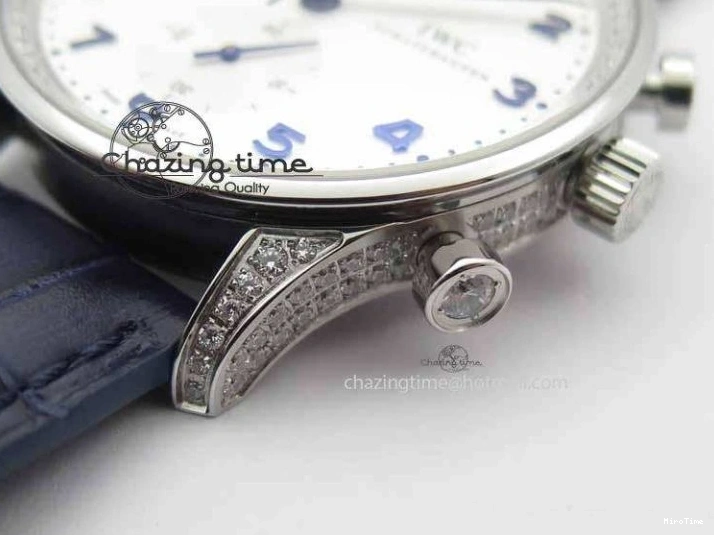MIROTIME 0328 Portuguese IW3714 Diam ZF V2 1:1 Best Edition White Dial Blue Makers On Blue Leather Strap A79350 (Slim Movement) Stylish 7248